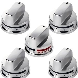5 Pc. Range And Super Boil Gas Stove Replacement Control Knobs, Silver - New!